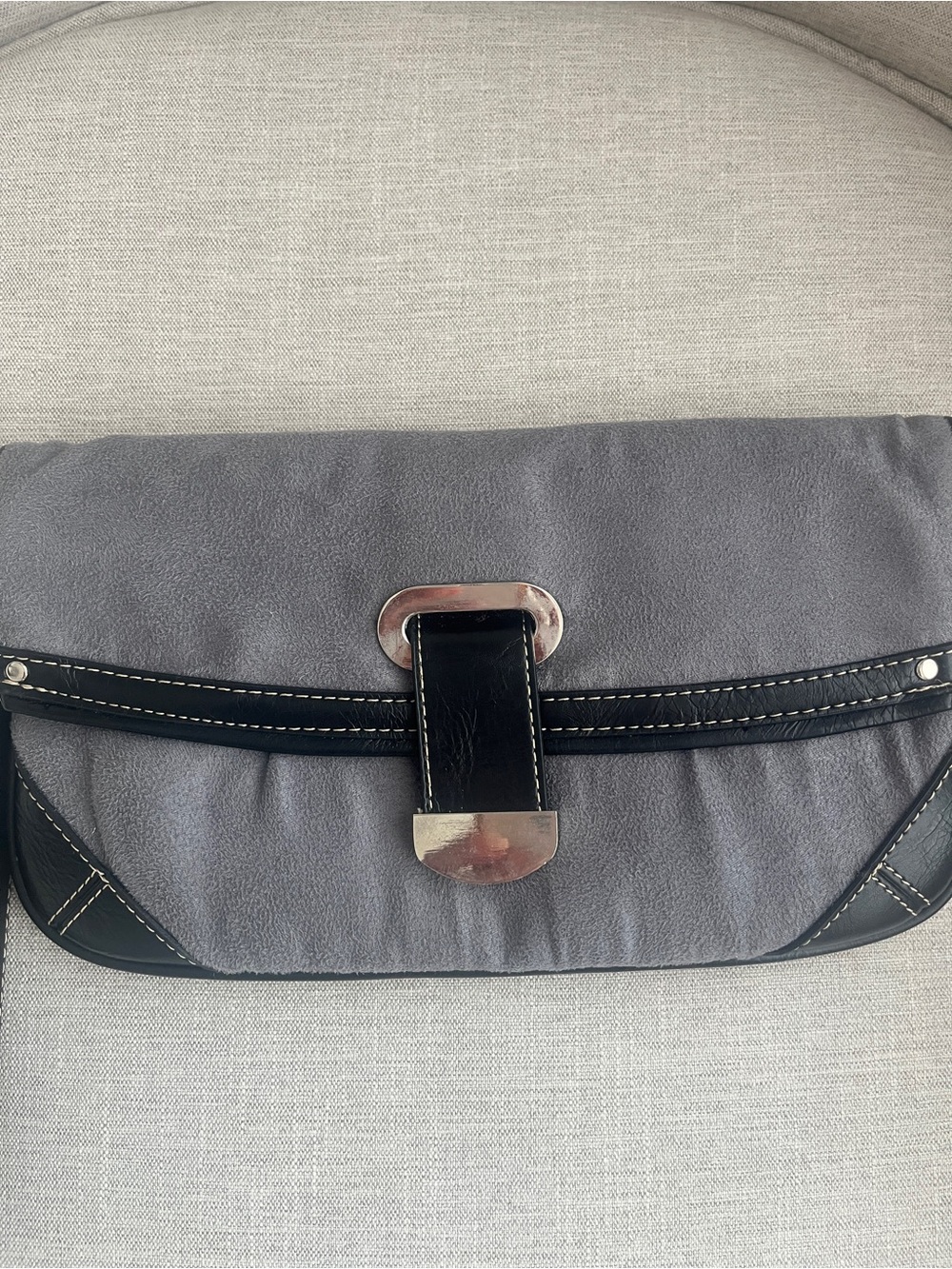 Vintage Y2K Gray Clutch with Silver Buckle Detail